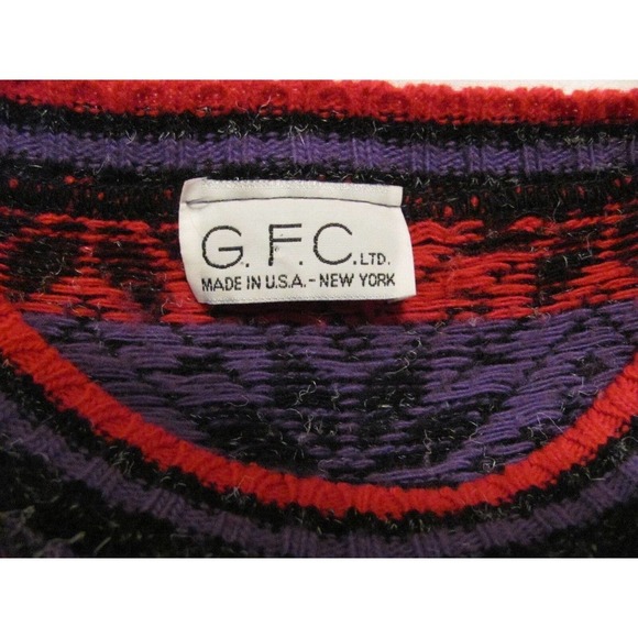 GFC LTD Womens Large Oversized Fair Isle Purple Pink Sweater Black USA New York - Picture 11 of 11